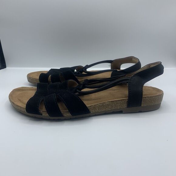 Earth Origins Laney Wide Black Suede Sandals Size 8 - Picture 2 of 8